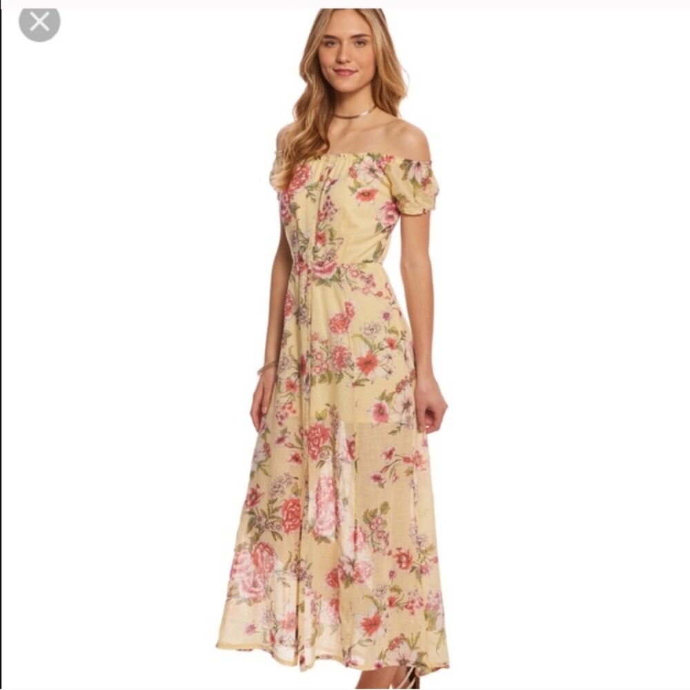 Billabong Pale Yellow With Pink Floral Maxi Dress